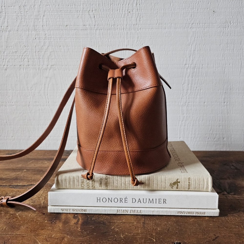 Brown Leather Bucket Bag by Time For Me.